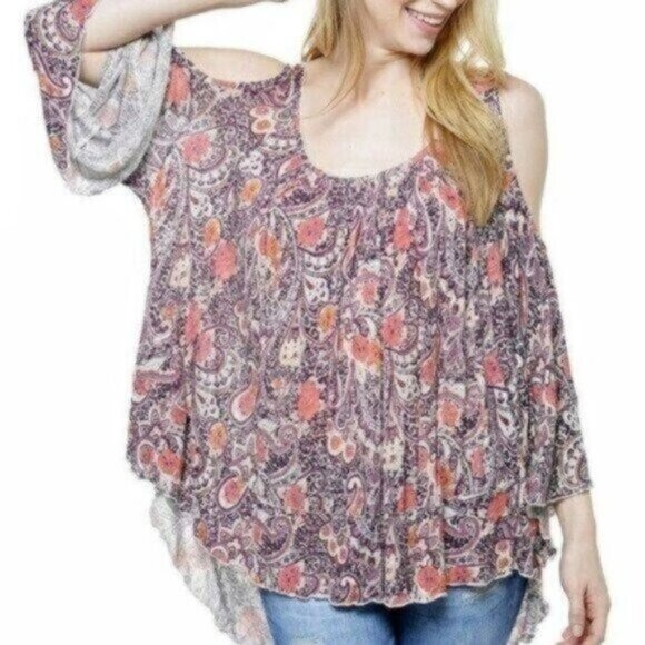 Free People Hummingbird Chloe Cold Shoulder Oversize Top NWT - Picture 3 of 11